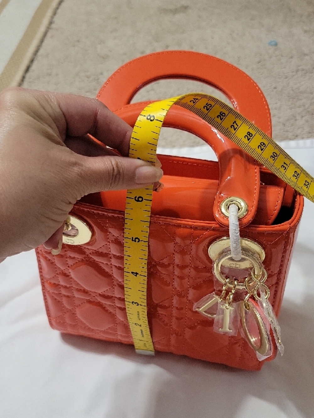CHRISTAIN DOIR Orange Patent Lady Dior Mini Bag with Gold Hardware - Picture 4 of 16